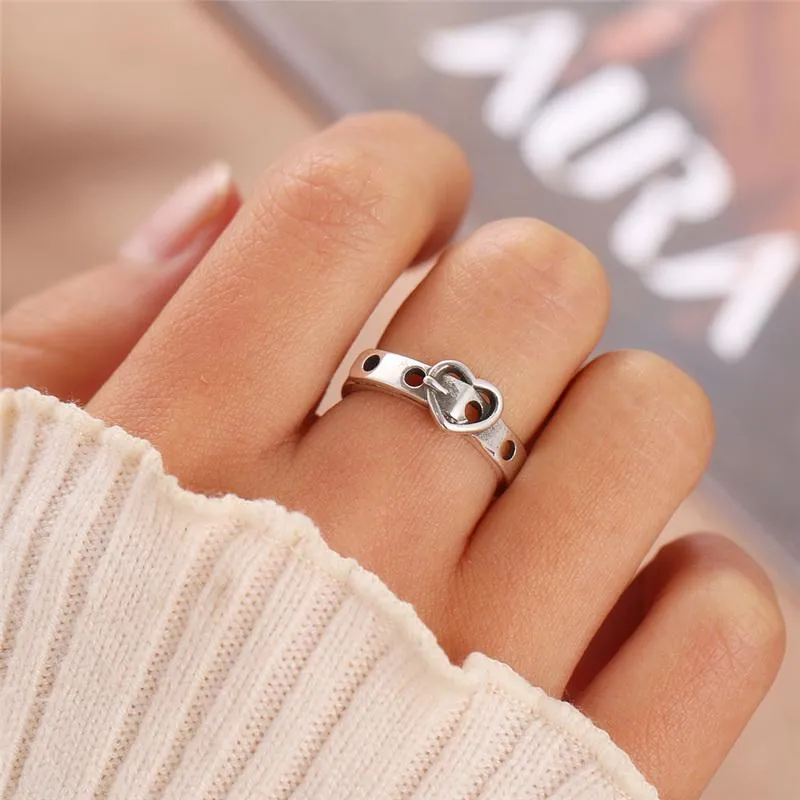 Pierścienie klastra punkowy nieregularny pasek dla kobiet mężczyzn zabytkowe srebrny kolor otwarty pierścień femme vintage unikalny serc palec biżuterii