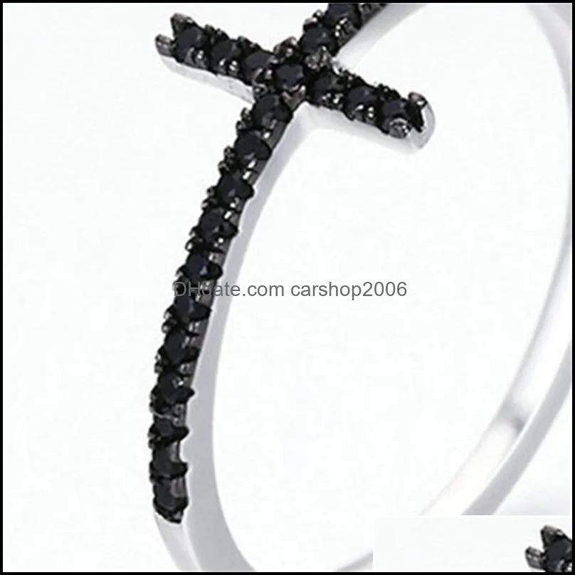 Popular 925 Sterling Silver Faith Cross Shape Finger Rings for Women Black Clear CZ Jewelry Gift 2013 Q2