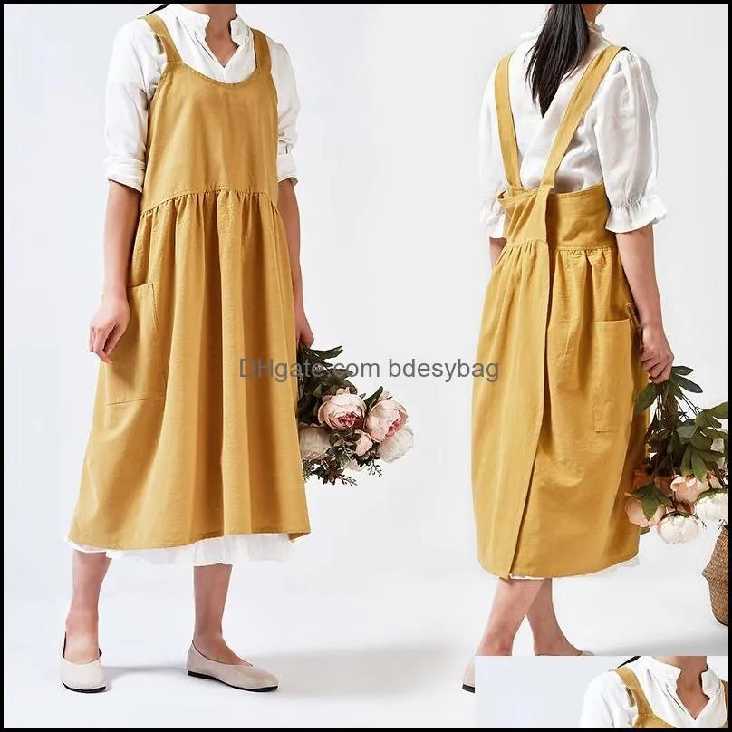 literary  simple nordic cotton and linen home aprons baking female gardening kitchen cooking overalls