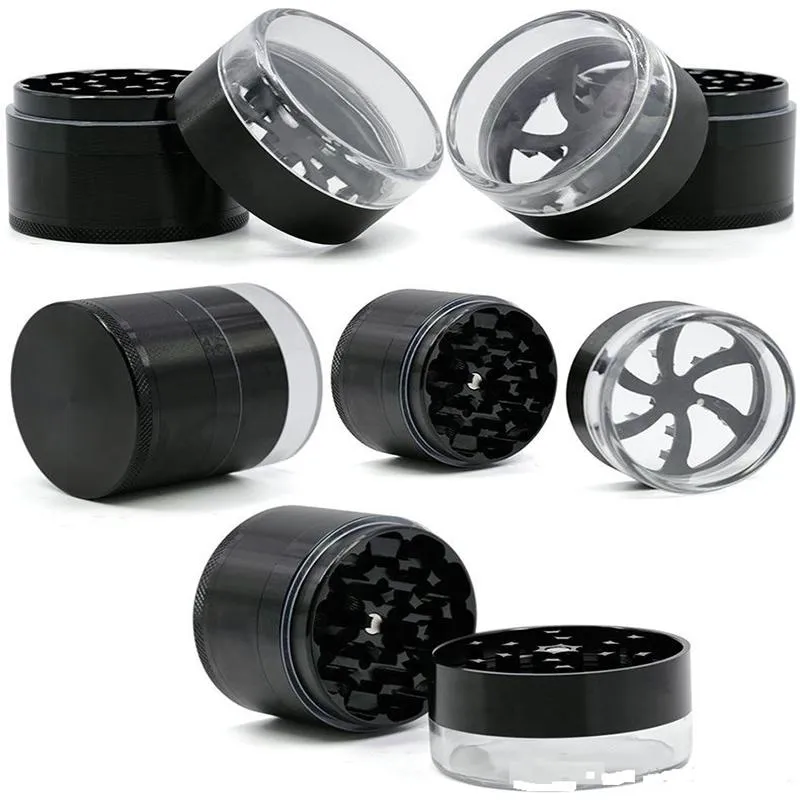 Transparent cover herb grinder 5 layers aluminum alloy tobacco grinders single color smoke accessories cutter crusher for tobacco