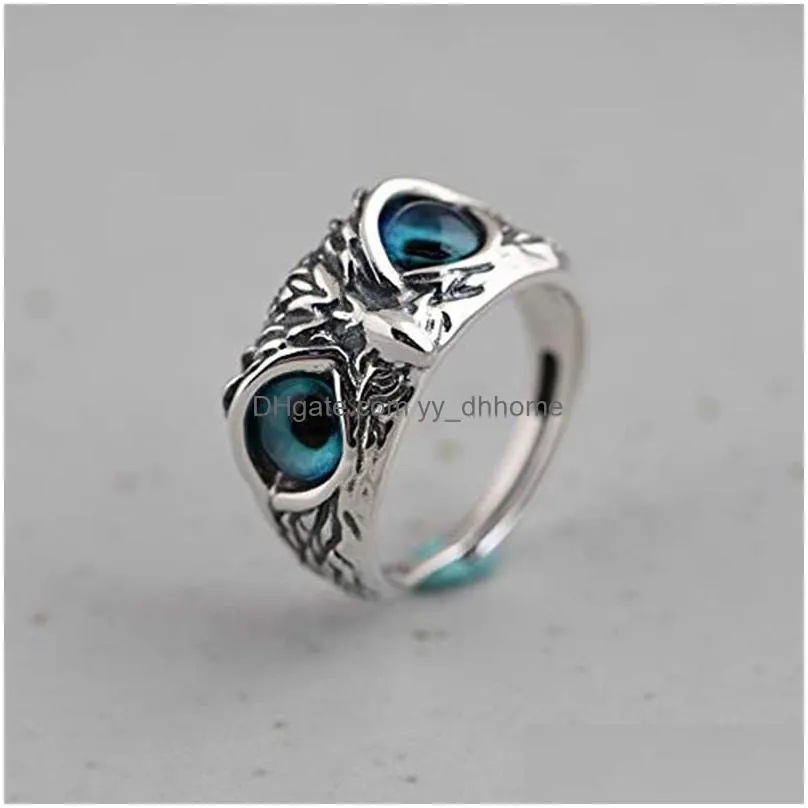 fashion jewelry retro owl ring blue eye owls adjutable rings