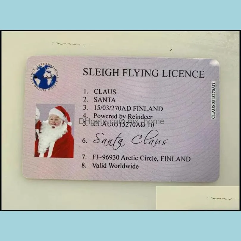 50pcs Santa Claus Flight Cards Sleigh Riding Licence Tree Ornament Christmas Decoration Old Man Driver License Entertainment Props