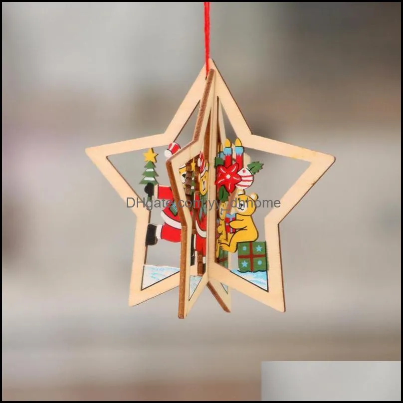 ups christmas tree pattern wood hollow snowflake snowman bell hanging decorations colorful home festival christmas ornaments hanging