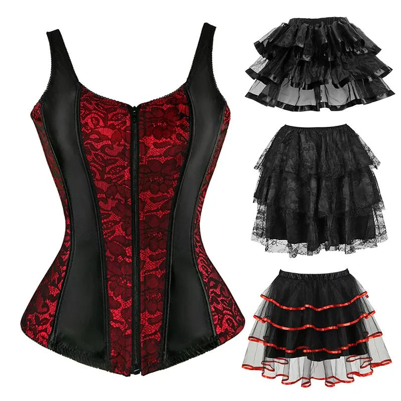 bustiers corsets overbust مشد أعلى مع الأشرطة jacquard bustier Zipper plus size للنساء اللباس تنورة أسود باللون الأحمر الأرجواني