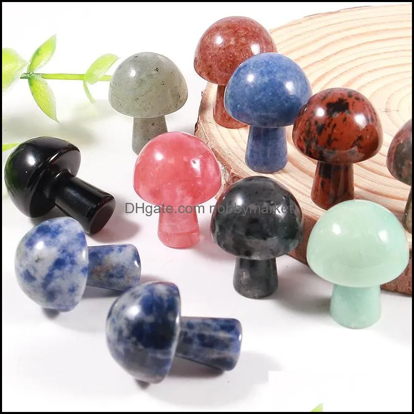 Natural Stone Carved Crystal Mini Mushroom Healing Reiki Mineral Statue Crystal Ornament Home Decor Gift Mix Colors