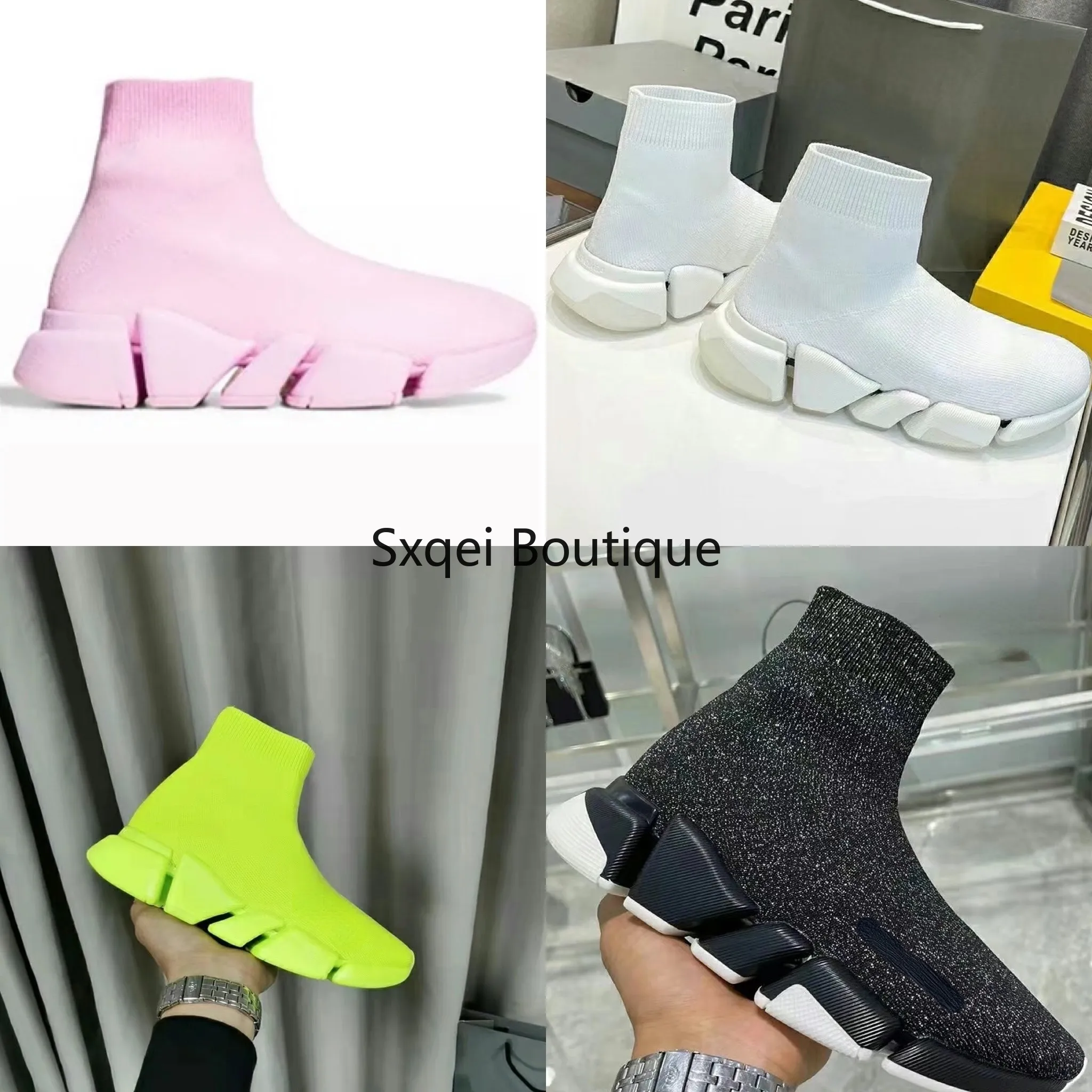 2022 Chaussures de chaussettes de créateurs pour femmes Bottes d'hommes Couleur rose Chaussures de célébrité en ligne Celebrity High Tops Élastique Nouvelle couleur Femmes Chaussures Taille 35-45