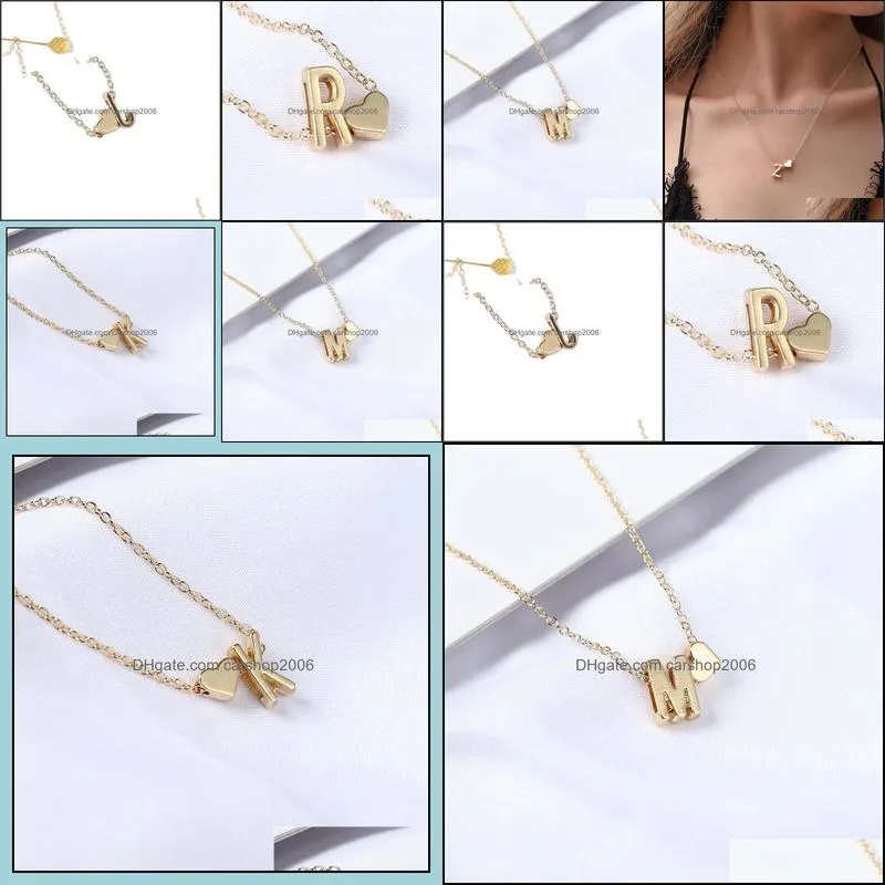 Fashion Tiny Heart Dainty Initial Pendant Necklaces Gold Silver Color Letter Name Choker Necklace For Women Jewelry