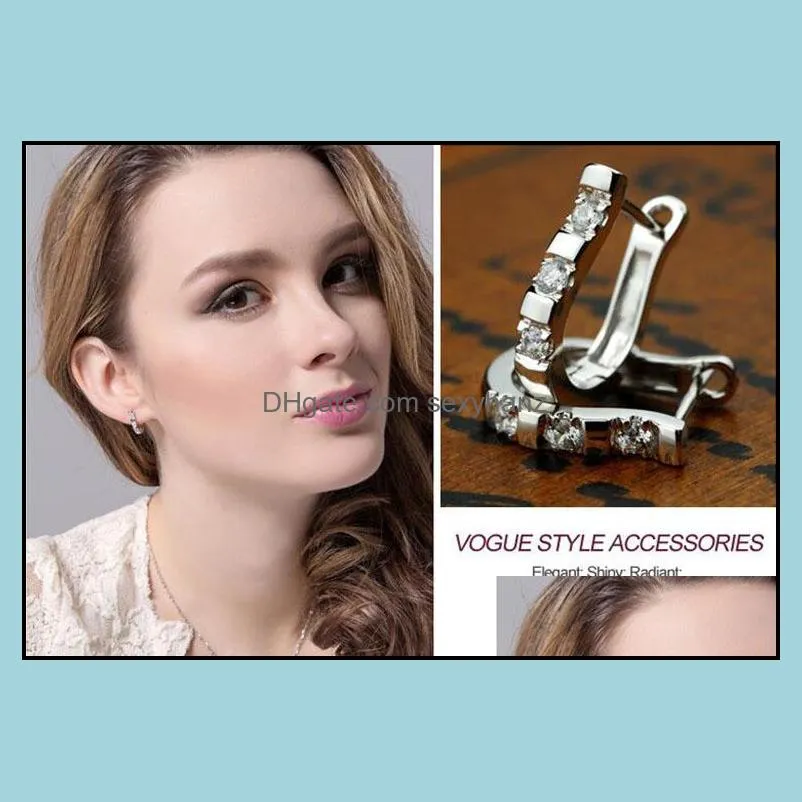 top grade silver earrings fashion crystal hoop & huggie earrings for women girl wedding party jewelry wholesale free ship - 0044wh