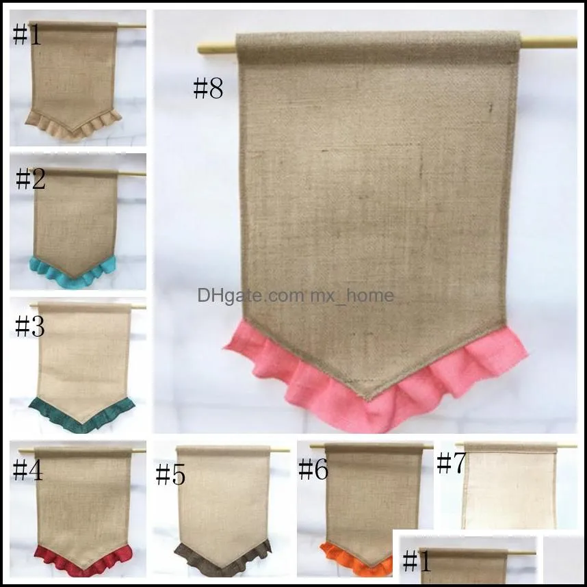 Blank Burlap Flag DIY Jute Ruffles Garden Flags Portable Blank Banner Easter Garden Decorations 14 Colors DHW321