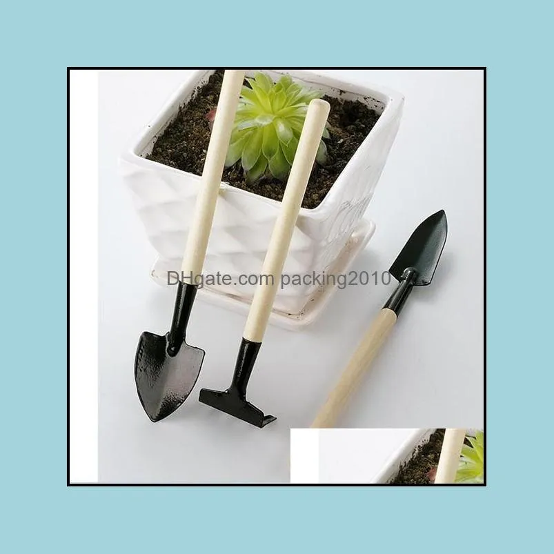 mini portable gardening tool wooden handle metal head shovel rake bonsai tools for flowers plants 3pcs/set wq292