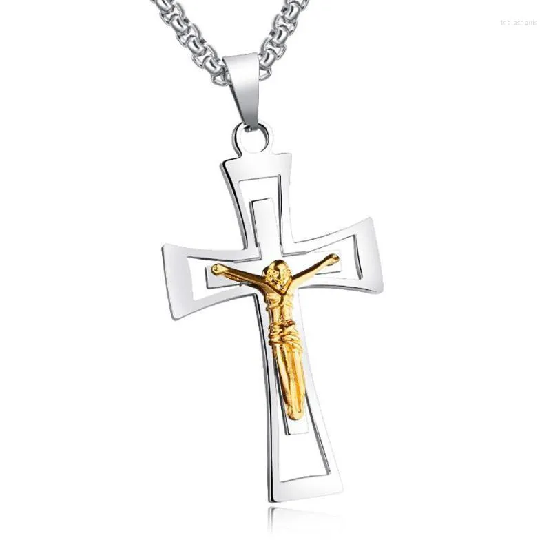 Kedjor rostfritt stål guldton Jesus Kristus kors hänge halsband gud religiösa smycken halsband gåva till honom med kedja