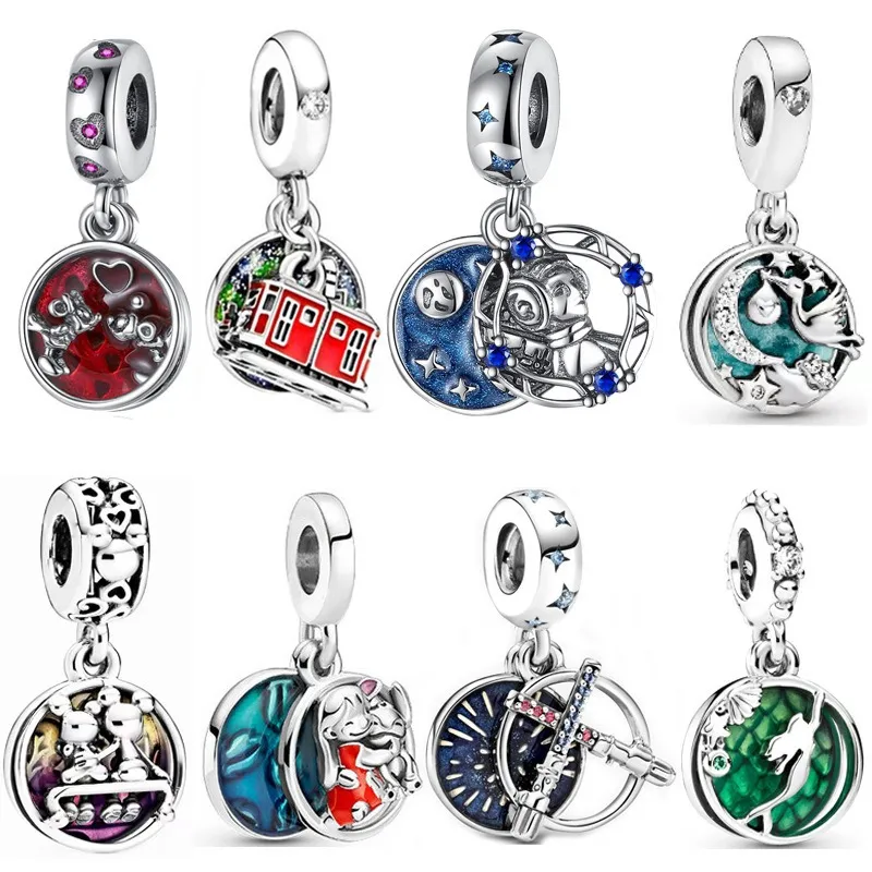 Fit Pandora Charm bransoletka europejski srebrny Charms wąż koraliki balon na gorące powietrze syrenka czerwony dom wisiorek DIY łańcuch węża dla kobiet bransoletka naszyjnik biżuteria