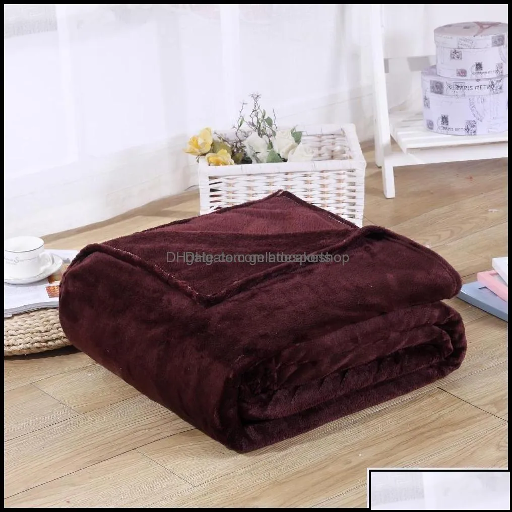 Flannel Blankets Coral Fleece Polyester Mink Throw Adt Queen Size Sofa Plaid Solid Plain Color Soft Faux Fur Blanket Drop Delivery 2021