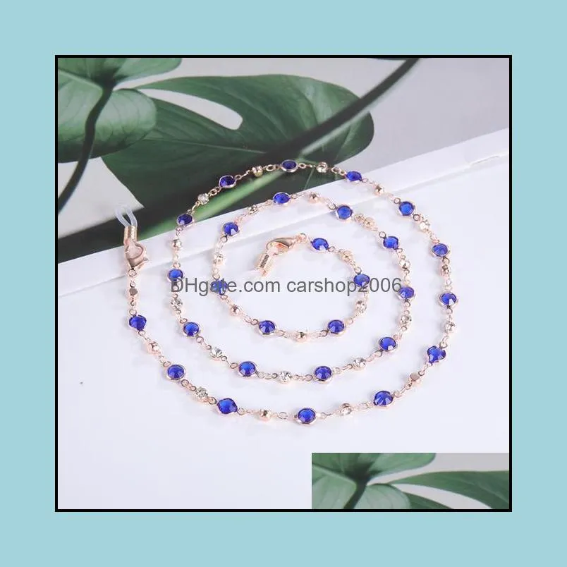 Blue Crystal Beaded Glasses Cord Necklace Anti-slip Chain Neck Holder Reading Lanyard Strap Rope Eyewear Accessories