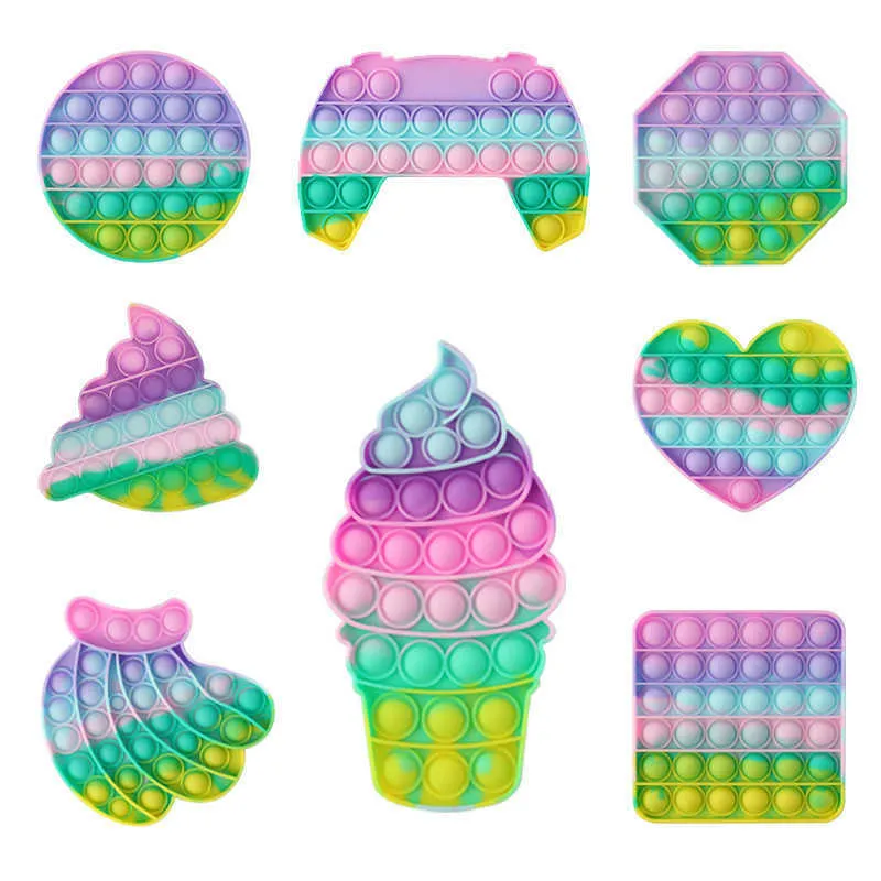 Macaron arc-en-ciel drôle Pops It Fidget, jouet anti-Stress pour enfants adultes, bulle sensorielle, autisme, besoins spéciaux, anxiété, cadeaux de Stress