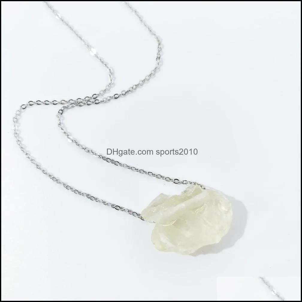 irregular natural crystal large rough stone pendant necklace for women men stainless steel chain