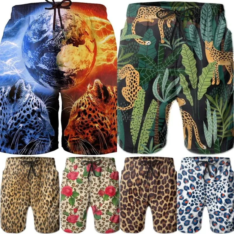 Men's Shorts Fire Ice Leopard Mens Funny Swim Trunks 3D Graphic Print Quick Dry Board ShortsMen's