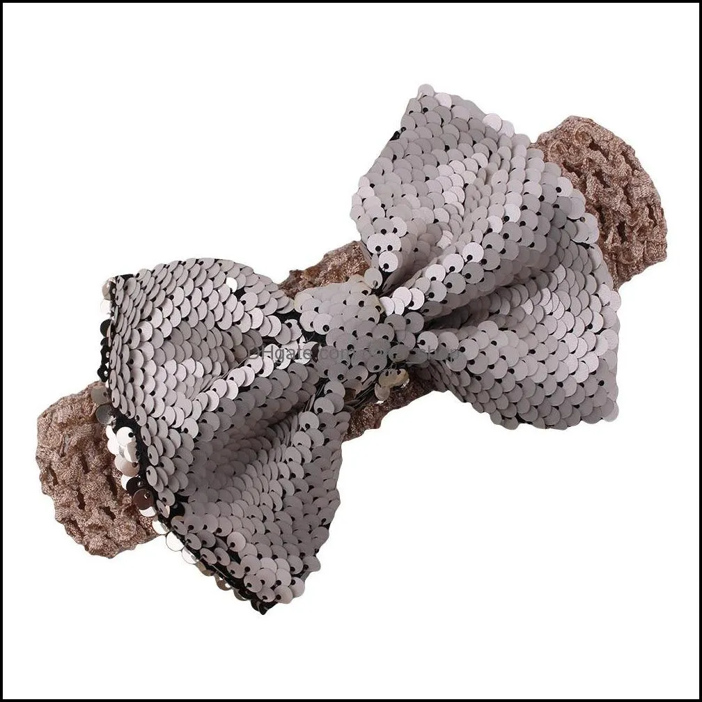 2020 Glitter Double-Side Sequin Bows Hair Bow Head Wrap Turban Knitted Headband For Kids Party Hair Accessories