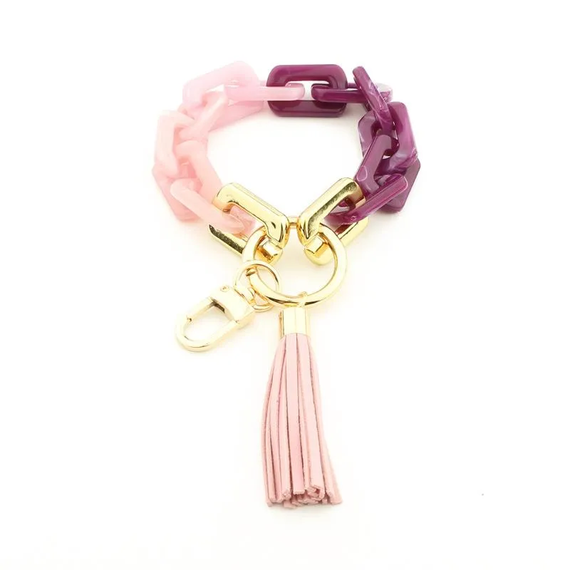 Acrylic Bracelet Jewelry Tassel Colorful Hand Beaded Bracelets Resin Bangle Handmade Fringe Key Ring Keychains Pendant Bag Accessories B7960
