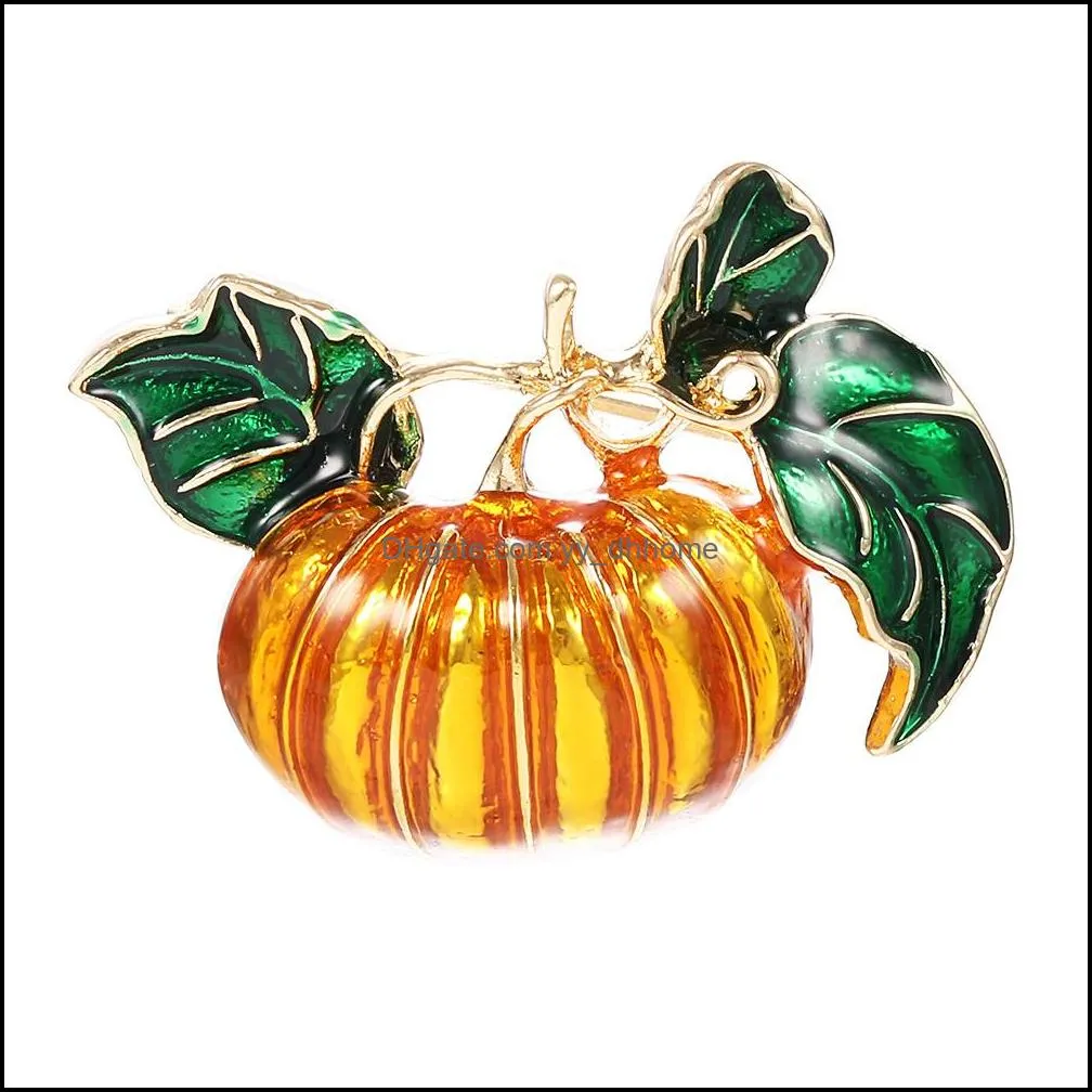 halloween pumpkin brooches for women plant yellow pumpkins shirt clothes bag enamel pins green leaf badge costume jewelry