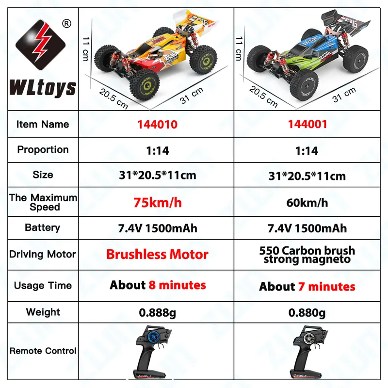WLtoys 144010 144001 75KM/H 2.4G RC Voiture Brushless 4WD