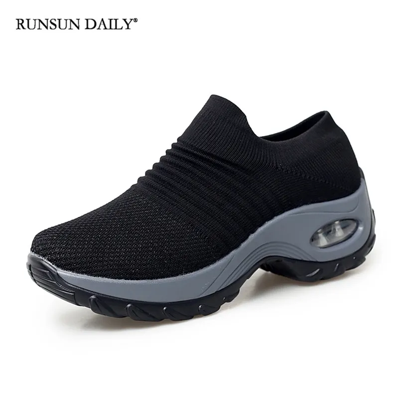 Scarpe da passeggio da donna cuscino ad aria sneaker spesso sneaker slip-on leggero scarpe casual traspiranti 220627