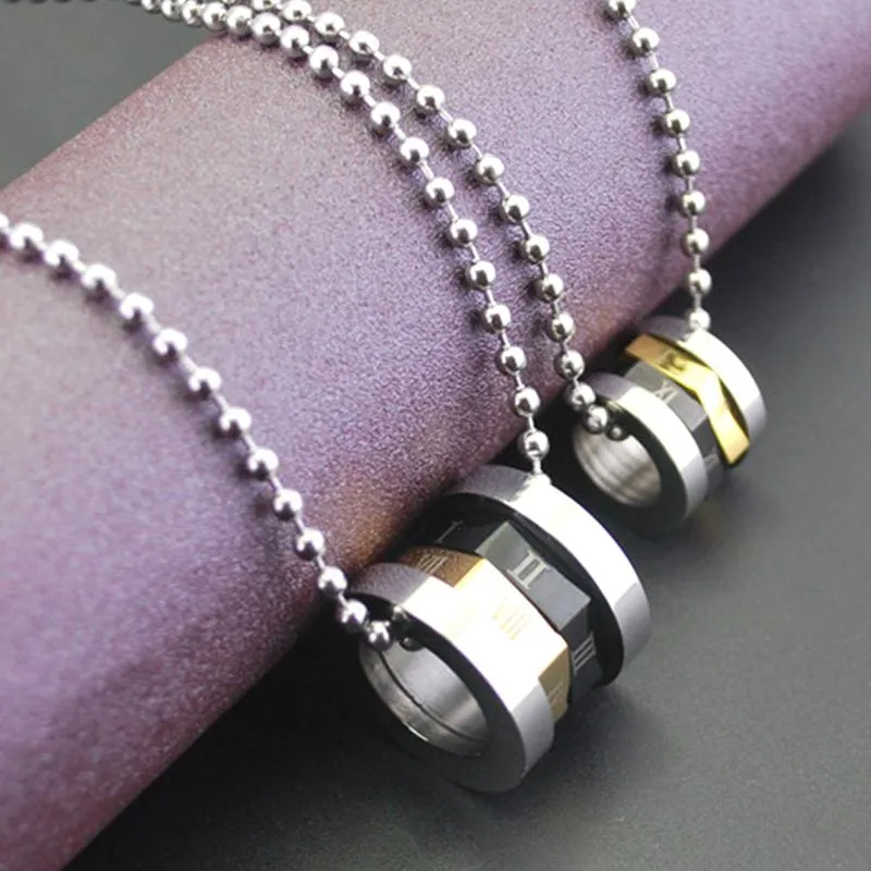 Pendant Necklaces Beads Chain Necklace Men Roman Numerals Gold Stainless Steel Long Hip Hop Jewelry Male AccessoriesPendant