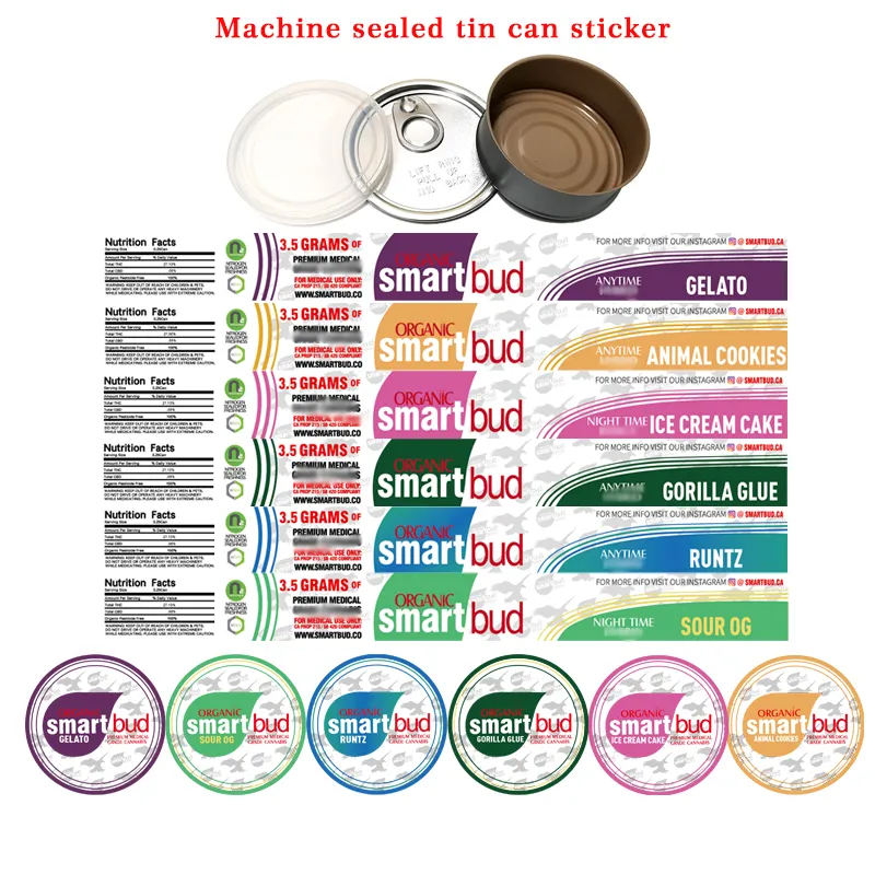 Cali Press Tin Cans bottle Label Stickers for 100ml 3.5g Tuna Tins Jar SMART Bud Colored California Diomand Cut