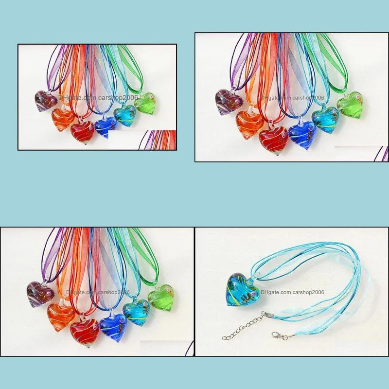 murano glass 6color heart pendant necklace fashion jewelry for women gift mixed color