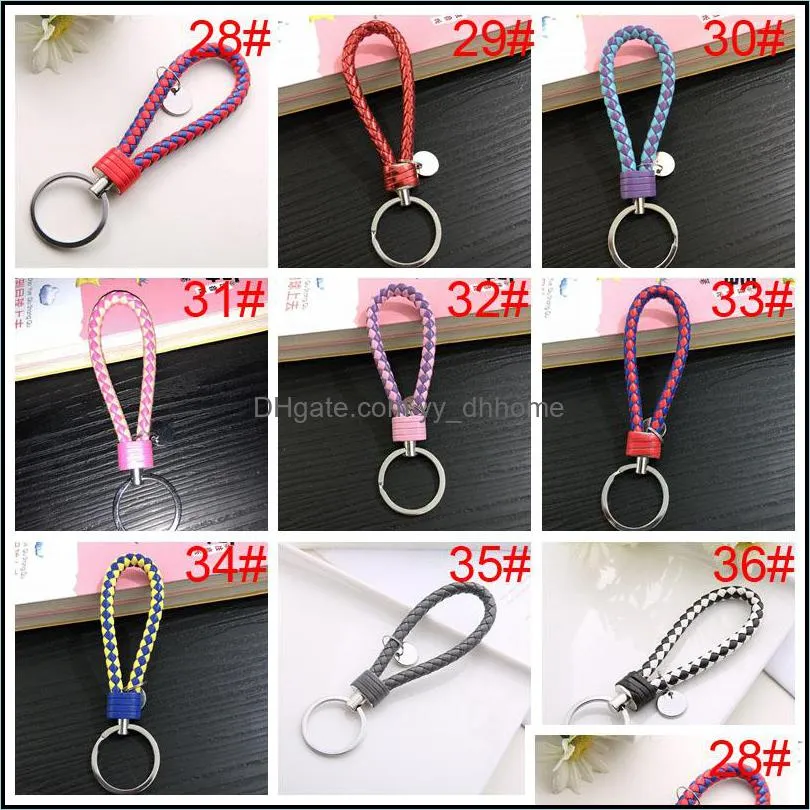 40 colors leather woven metal keychain braided rope key chain handbag pendant key chain holder car metal key rings men women vt1545