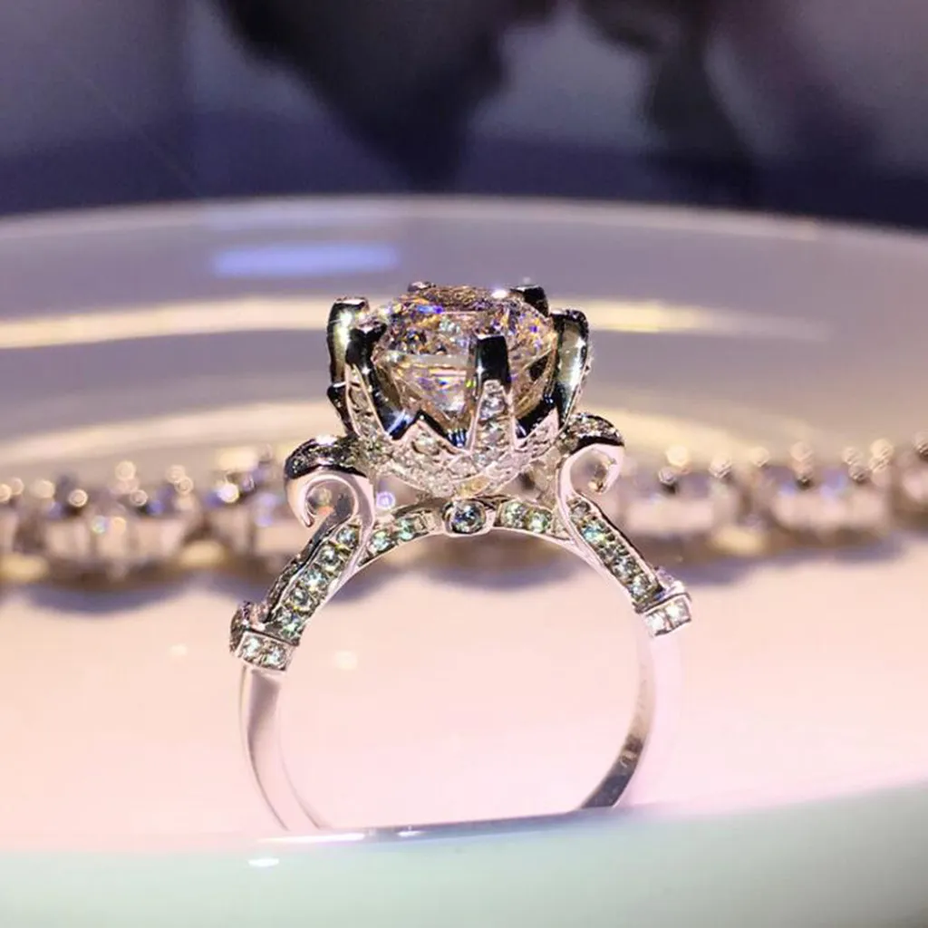 أعلى جديد محاكاة خاتم الماس ، زواج الذكرى السنوية الاسترليني الصلبة 925 المجوهرات الخاتم الفضية