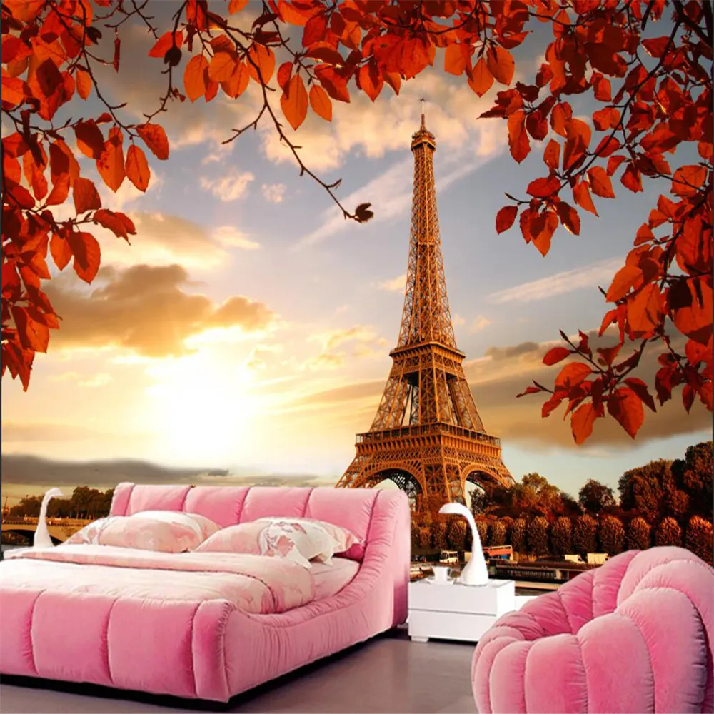 Papel de Parede Otoño Torre Eiffel Paris Foto de la foto 3d papel tapiz Sofá Dormitorio Dormitorio Papeles de pared Decoración para el hogar Mural