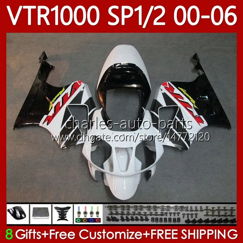 Bodys Kit för Honda VTR1000 RTV1000 RC51 2000-2006 Bodywork 123NO.21 SP1 SP2 VTR 1000 00 01 02 03 04 05 06 VTR-1000 2000 2001 2002 2003 2004 2005 2006 Fairing White Black Blk