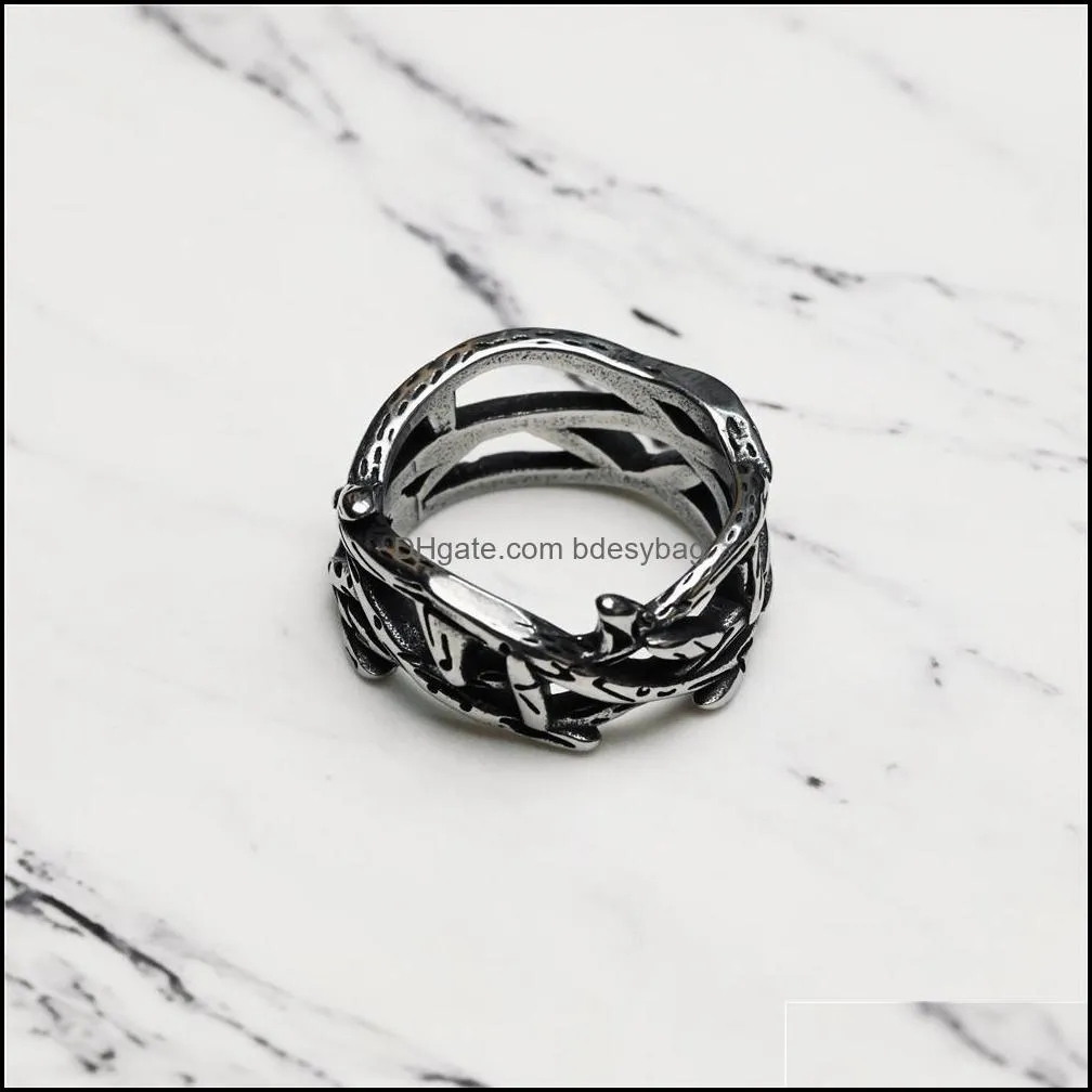 Retro dark cold wind vine thorns S925 ring ins trend personality hip hop couple tide brand jewelry