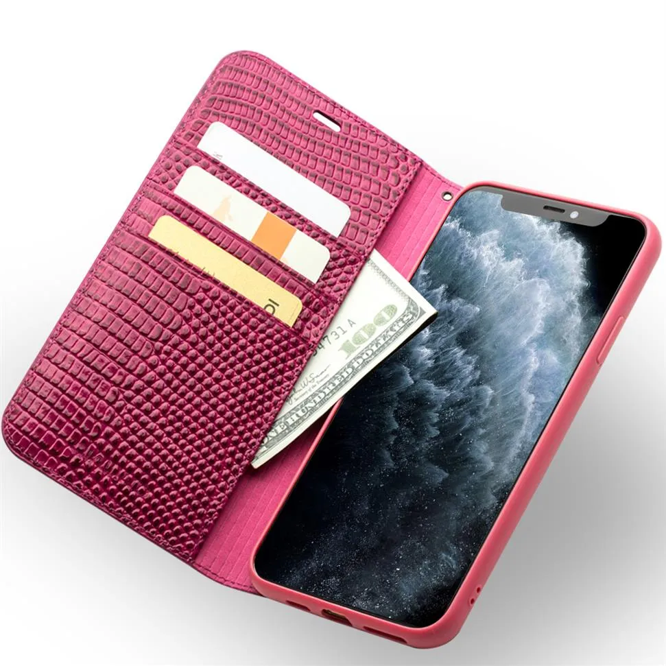 Capa de couro genuíno elegante para iPhone 11 Pro Max Protective Case com slot de cartão para Women249r