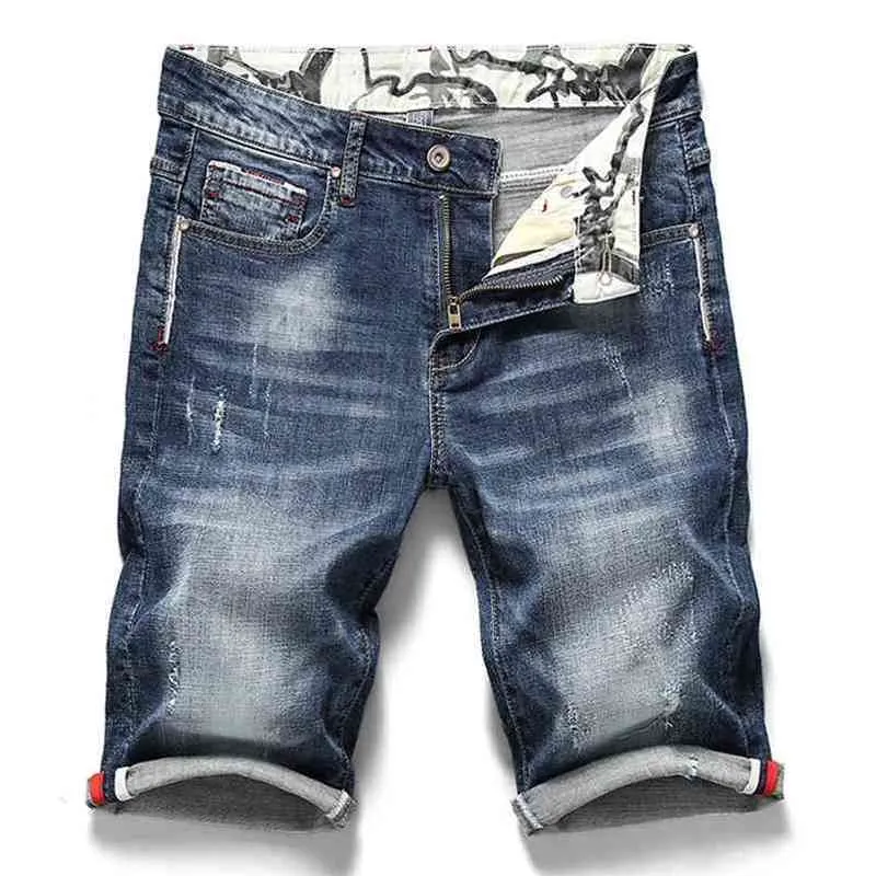 Summer Mens Stretch Short Jeans Fashion Casual Slim Fit High Quality Elastic Denim Shorts Mane Brand Clothes 210322