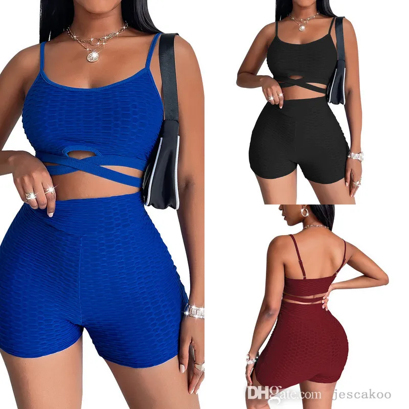 2022 Designer Summer Tracksuits Womens 2 Two Piece Pants Set Shorts Yoga Outfits Casual Clothing Sexiga Suspenders Tops Suit