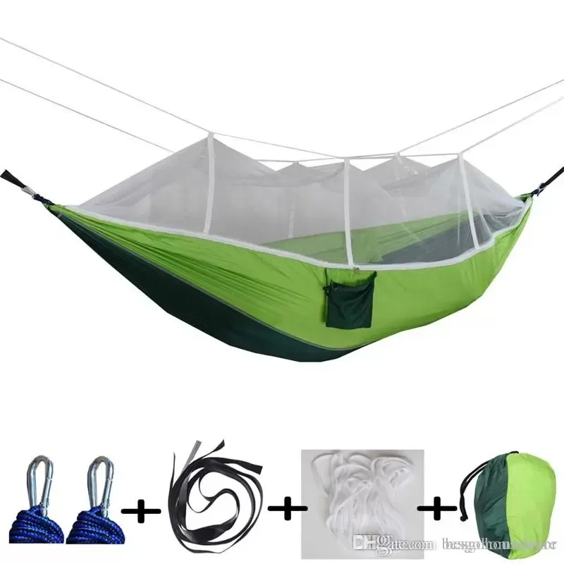 12 Colors 260*140cm Hammock With Mosquito Net Outdoor Parachute Hammock Field Camping Tent Garden Camping Swing Hanging Bed