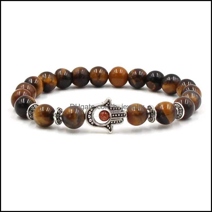 tiger eye natural stone skull fatima palms owl  head beads bracelet lucky mens bracelets hjewelry