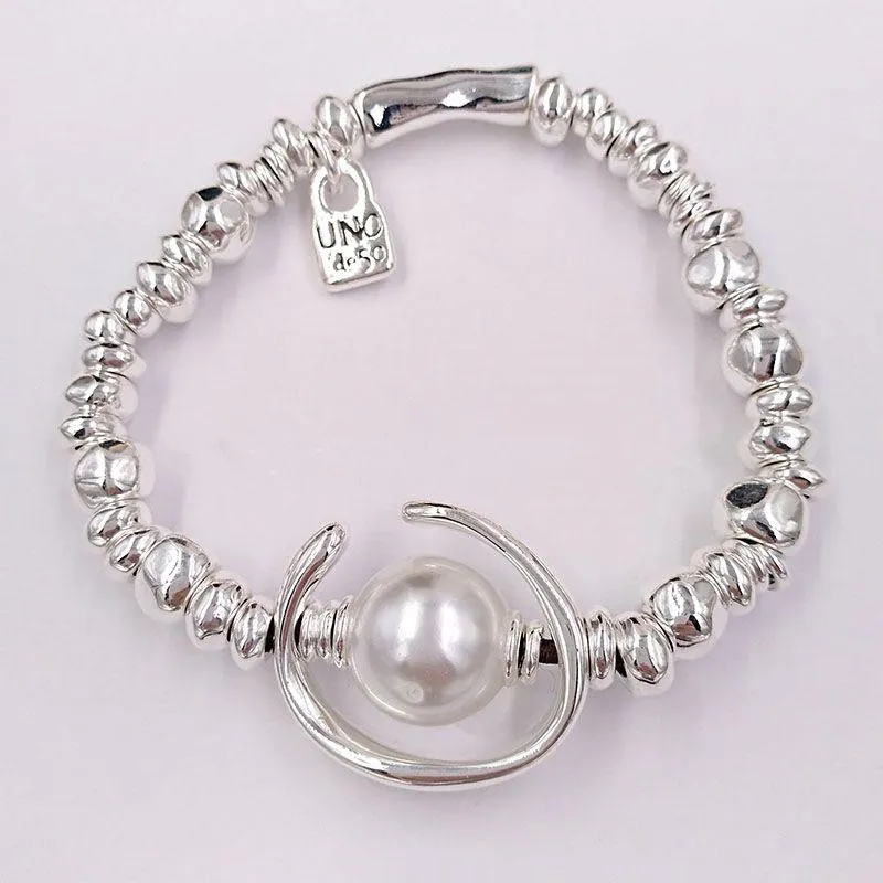 Autentyczna kolejna okrągła bransoletka Oh srebrna perła dla kobiet UNODE50 925 srebro platerowana biżuteria pasuje do europejskiego stylu Uno De 50 prezent męskie bransoletki
