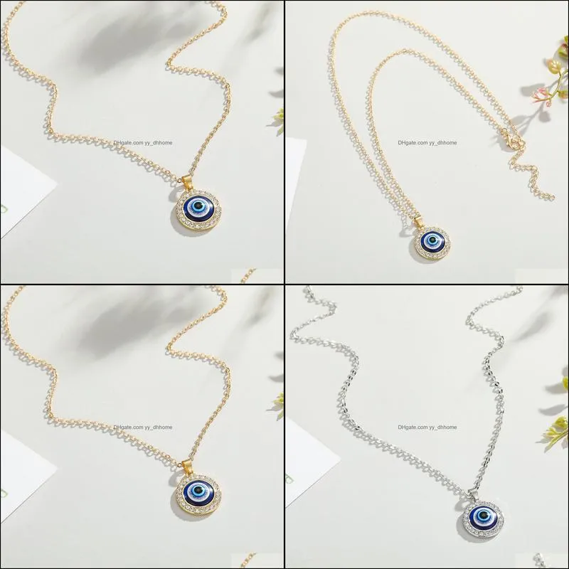 fashion crystal turkish evil eyes 14mm pendant necklace for women girl lucky jewelry elegant clavicle chain short choker necklace