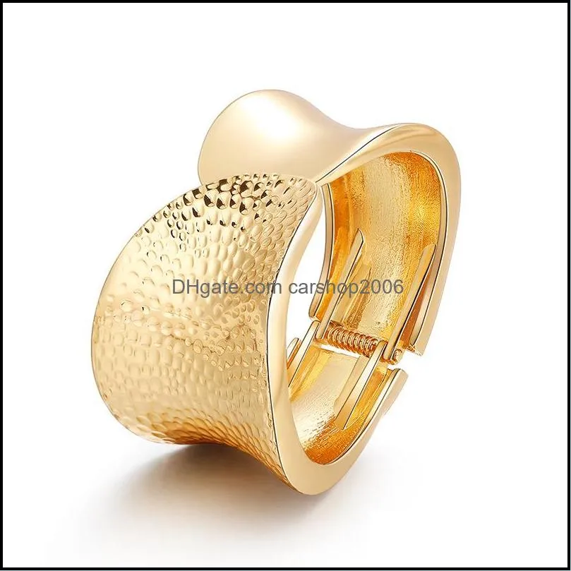 Alloy Bangle bracelet exaggerated fashion asymmetrical brushed golden opening metal bump texture bracelets personality spring clasp wrist decoration