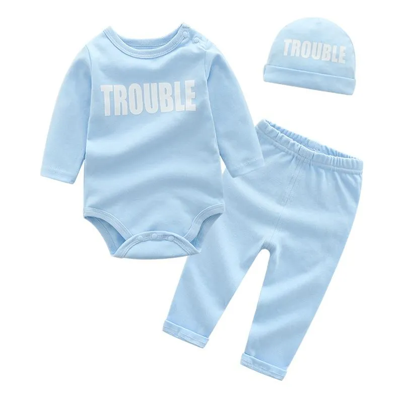 Kleding sets baby meisje kleding jongen geboren kinder pak driedelig eendelig lange broek hoed chd10106