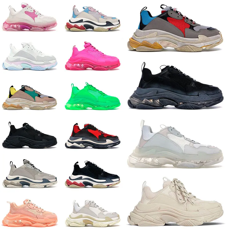 Triple S Heren Damesontwerper Casual schoenen Zwart Clear Sole Wit Neon Green Geel Blauw Gray Rainbow Pink Pink Beige Sports Sneakers Trainers Maat 36-45