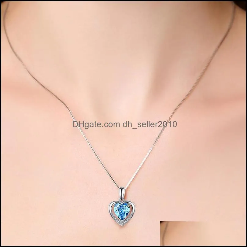 silver love heart shaped blue crystal chic pendant eternal heart necklace beautiful jewelry accessories women`s style