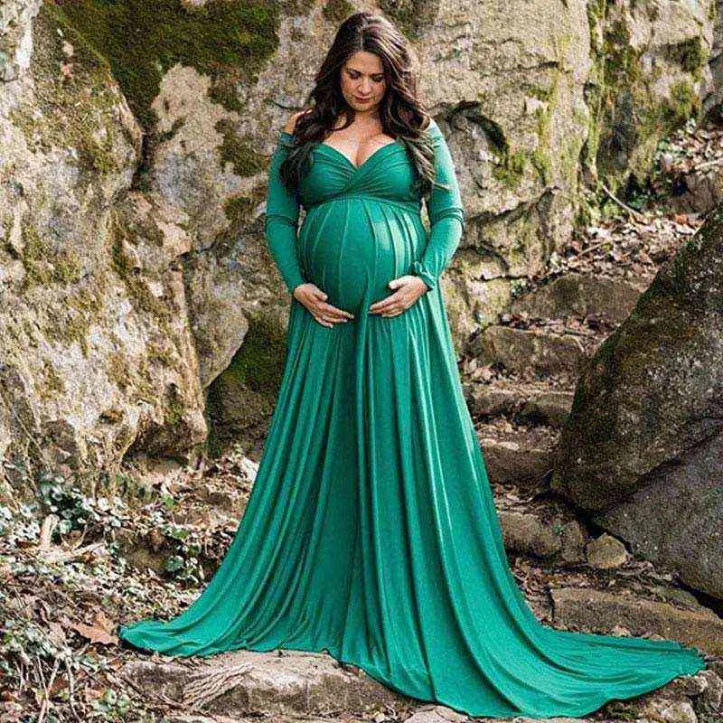 Photo Shoot Maternity Photography Props Long Sleeve Maxi Dresses for Pregnant Women Pregnancy Clothes G220418 21