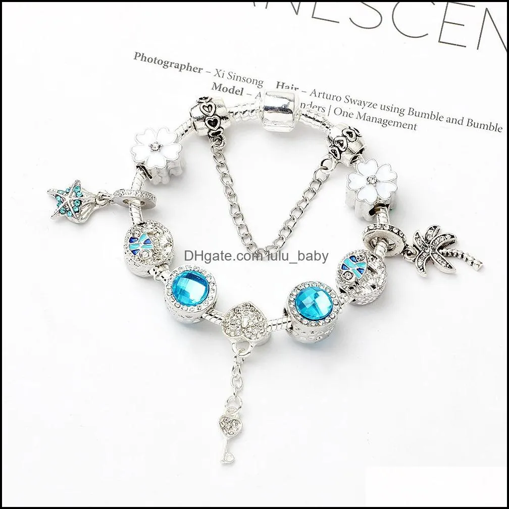 beaded charm bracelets & bangles key glass beads brand bracelet for women luxury jewelry blue ocean heart bracelet