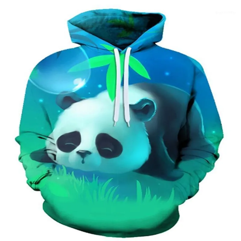 Erkek Hoodies Sweatshirts Sevimli 3d Panda Hoodie Sweatshirt İlkbahar ve Sonbahar Hip Hop Yeşil Hayvanlı Kapüşonlu Moda Uzun Kollu