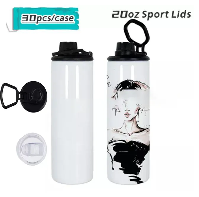 USA Warehosue Blank Sublimation Tumbler de 20 oz de copo skinny reto com tampa de torção Sublimação Flask de aço inoxidável Canecas de café em aço Duas tampas