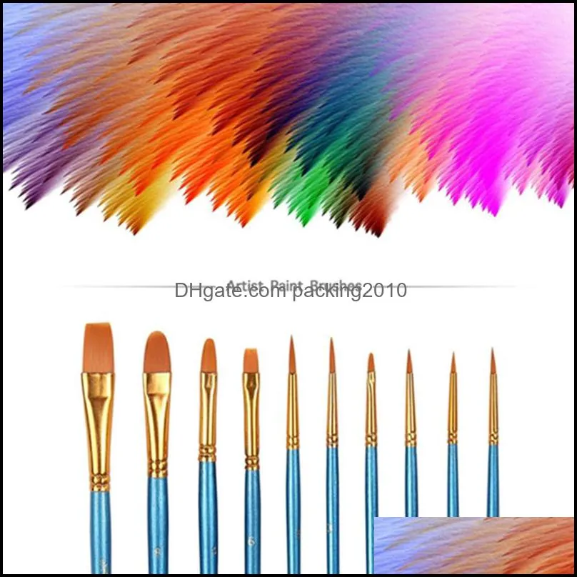 artist paint brush set 10 pieces round pointed tip nylon hair brush set for watercolor paints nail art